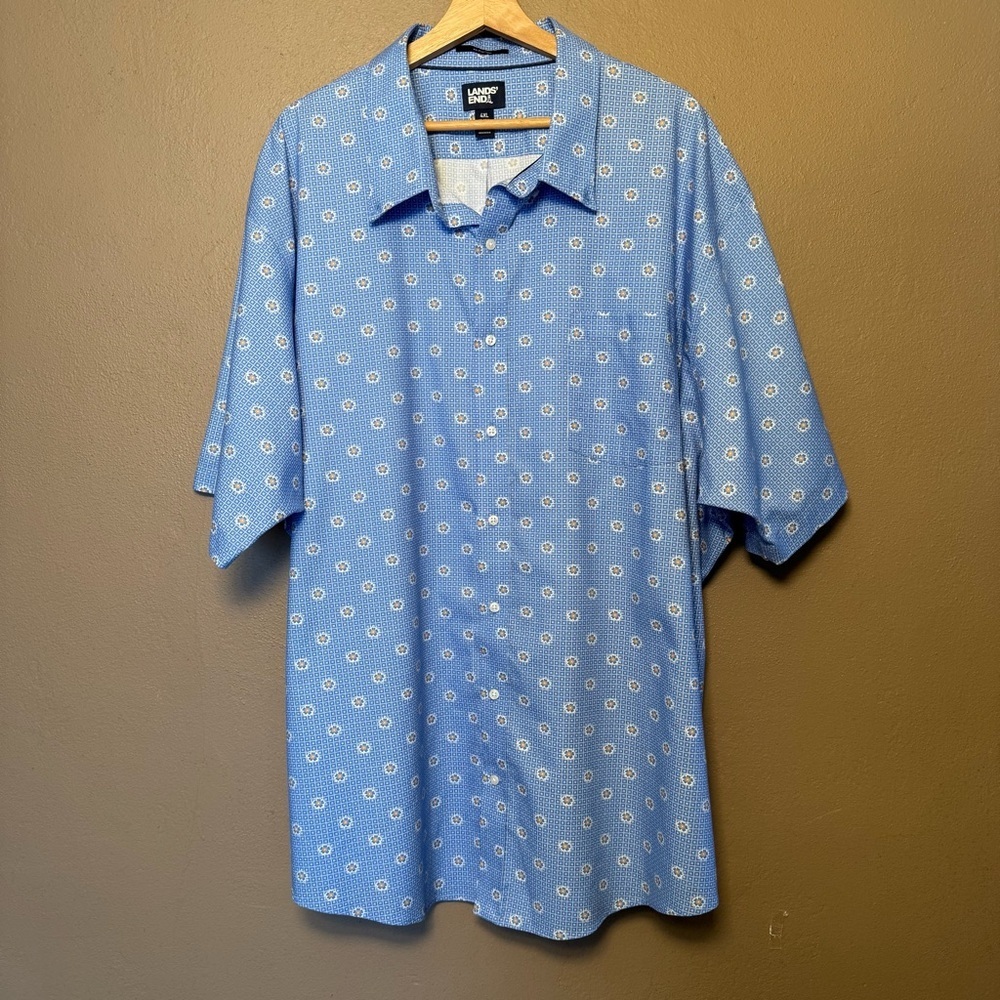Lands' End Traditional-Fit Short Sleeve Button-Down No Iron Twill Mens Size 4XL